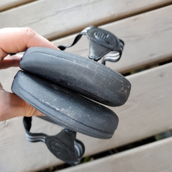 FitFlop Walkstar Black Leather Nylon Flip Flop Toe-Post Wedge Platform Sandals 9 - Picture 6 of 9